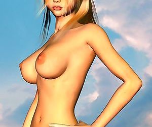 histórias em quadrinhos Peituda loira toon Babe Nude ao ar livre3d