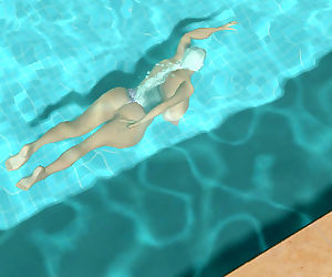 fumetti Grande petto 3d bionda Ragazza swimming..3d