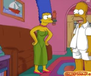 Comics The Simpsons- Lustful Homer and Marge, family , threesome  All