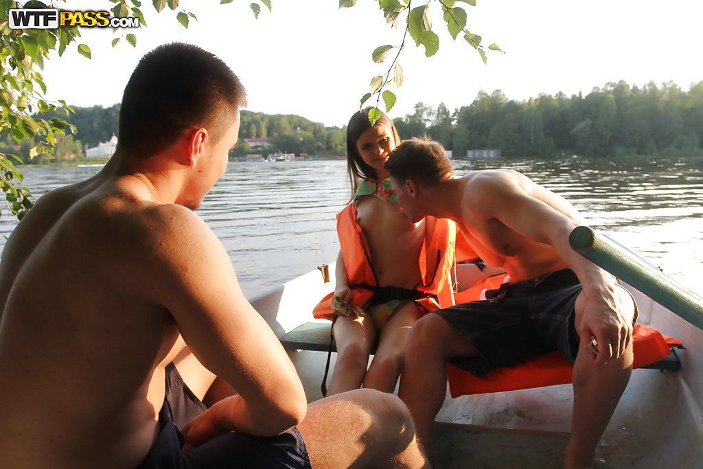 Two guys take nice girl Anna Taylor on boat and fuck her there