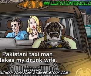 illustratedinterracial pakastaní taxi hombre