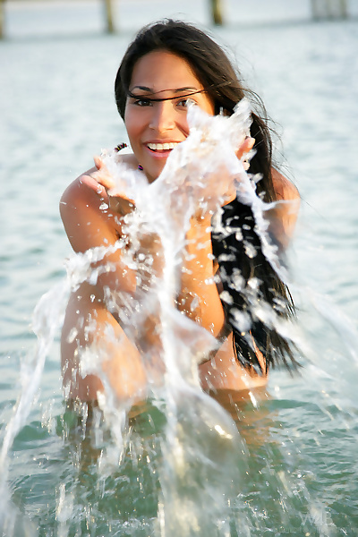 Bikini model Ruth Medina shows off her naked teen body at the beach